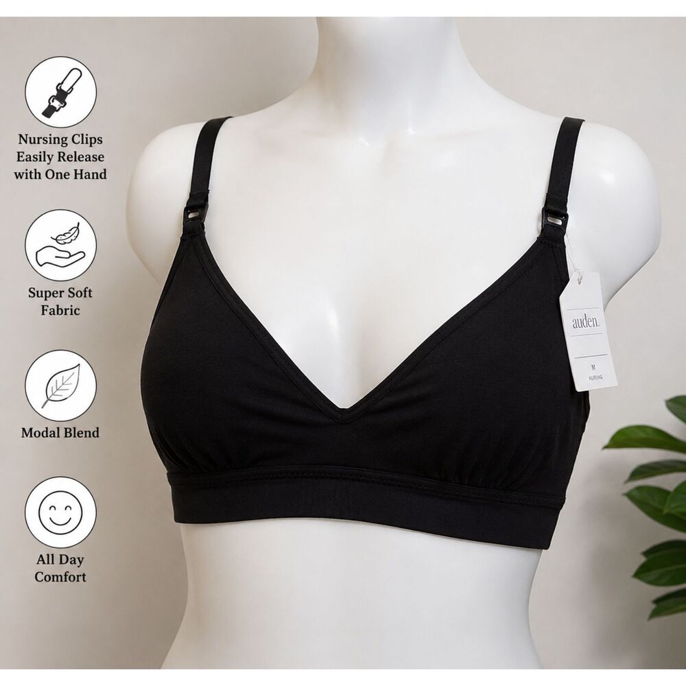 Auden Nursing Bralette M Black Modal Blend Wireless Unlined Soft Comfort NWT